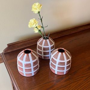 Three Ceramic Vases Southwest Boho Painted Home Decor
